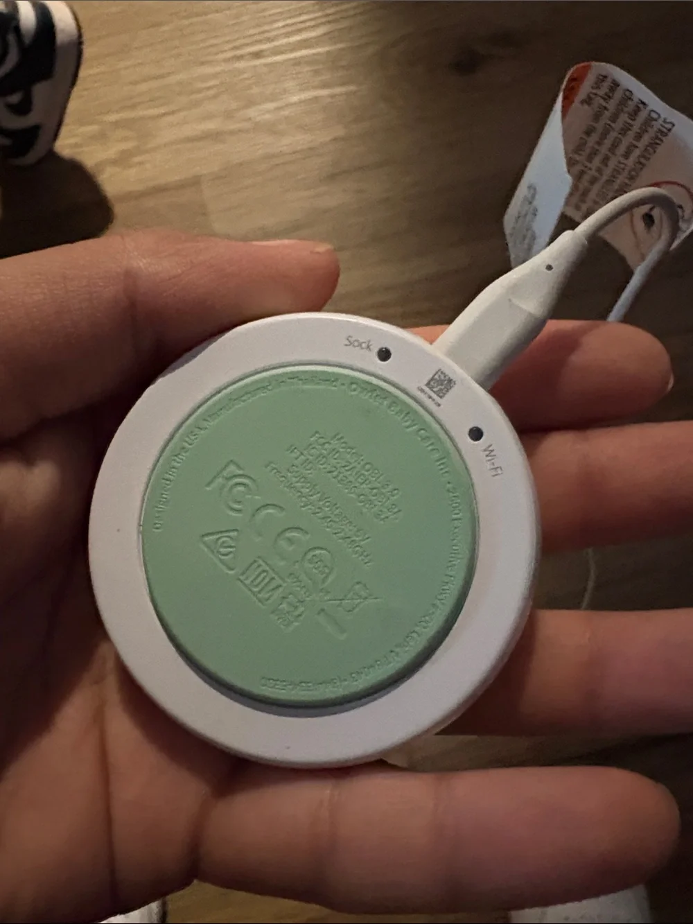 Owlet White Round Electronic Pager with Mint Adhesive Patch